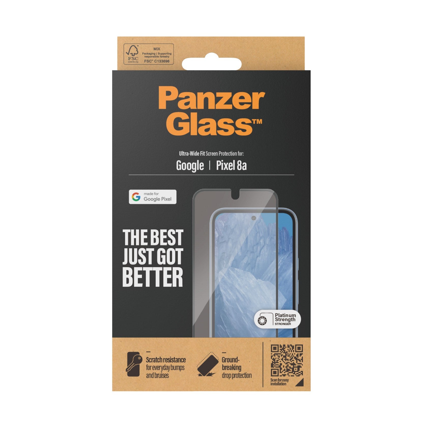 PanzerGlass® Displayschutz m. Schwarz Rahmen Google Pixel 8a | Ultra-Wide Fit